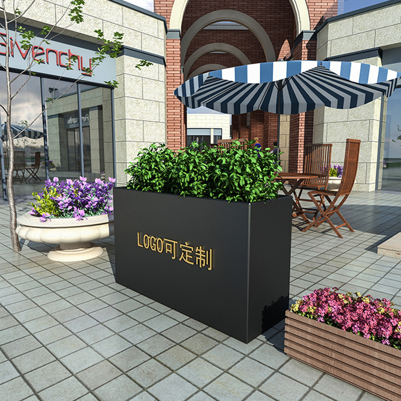 Customized Stainless Steel Flower Box Wrought Iron Flower Stand Square Sales Department Commercial Street Flower Bed Fence Flower Box Factory