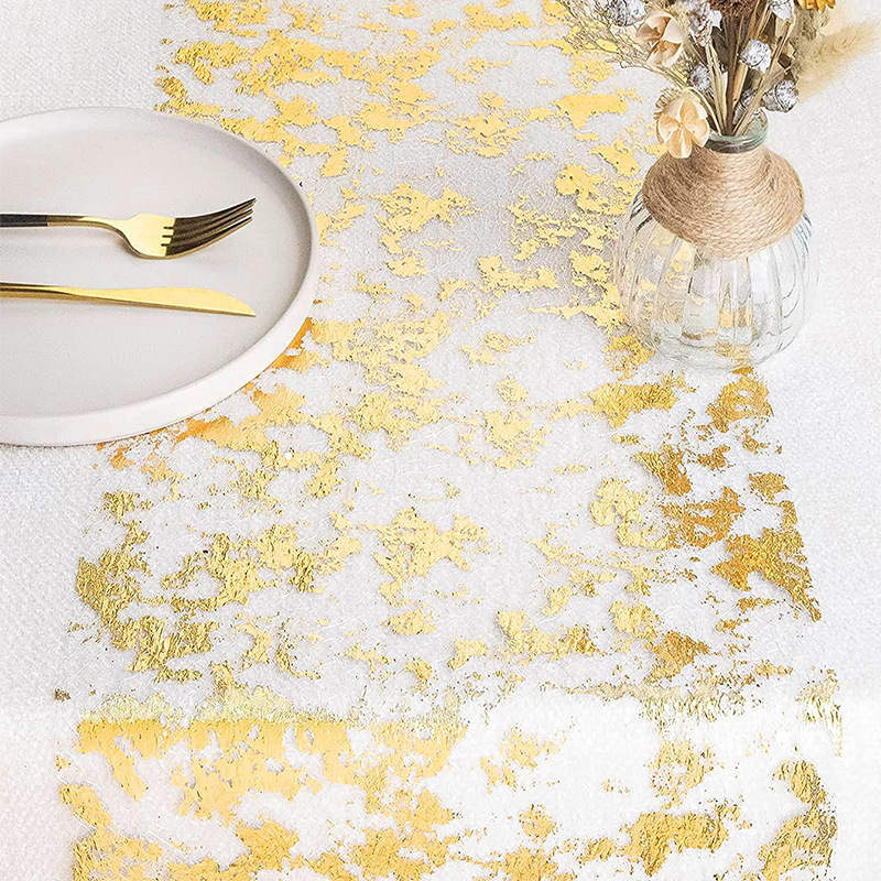 Amazon Cross-border Hot Stamping Foil Mesh Table Runner Holiday Party Wedding Decoration Material Light Luxury Golden Table Runner