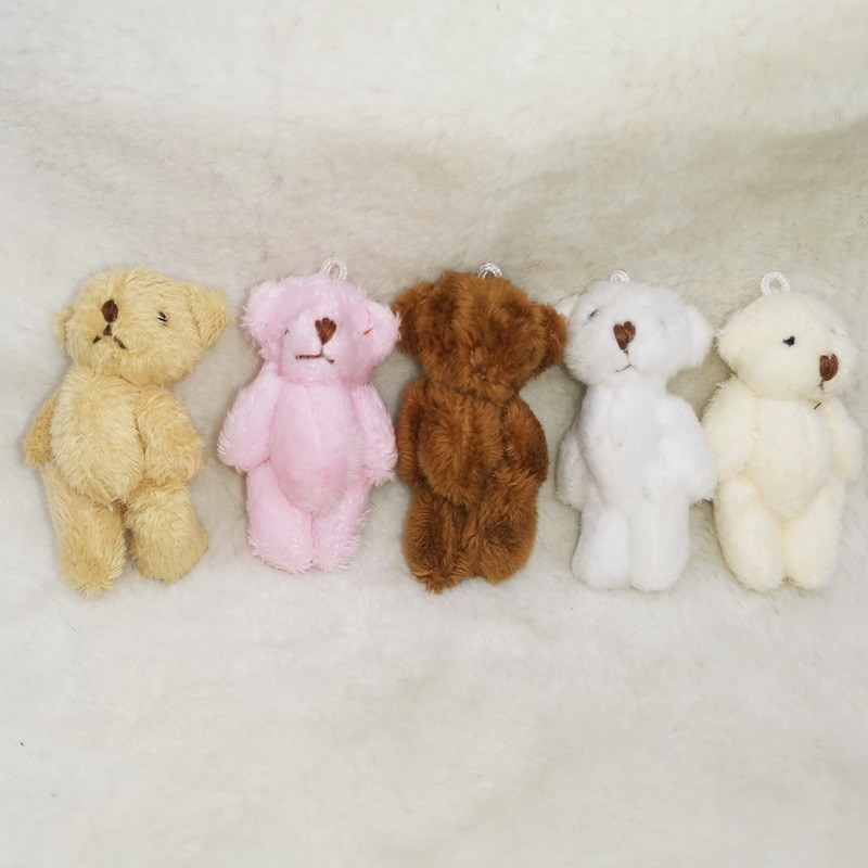 6cm Mini Multi-Color Plush Toy Jointed Bear Doll Long Hair Teddy Bear Hat Necklace Jewelry Accessories DIY