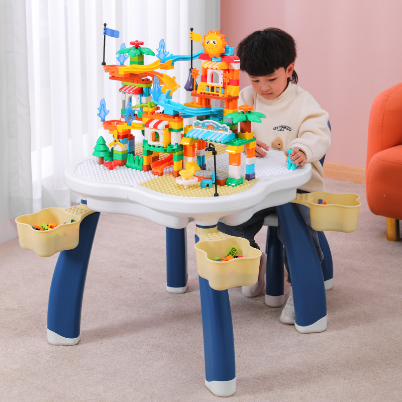 TikTok Quick Hand Building Blocks Table for Children's Multifunctional Large Particle Assembled Game Table for 3-6 Years Old Boys and Babies