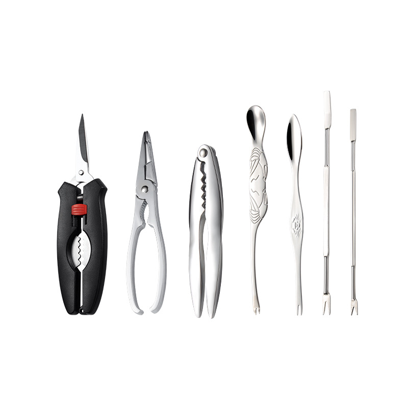 Eight Pieces of Crab Eating Tool Set 304 Stainless Steel Crab Needle Crab Fork Spoon Crab Scissors Crab Claws Clamp Crab Eating Tool