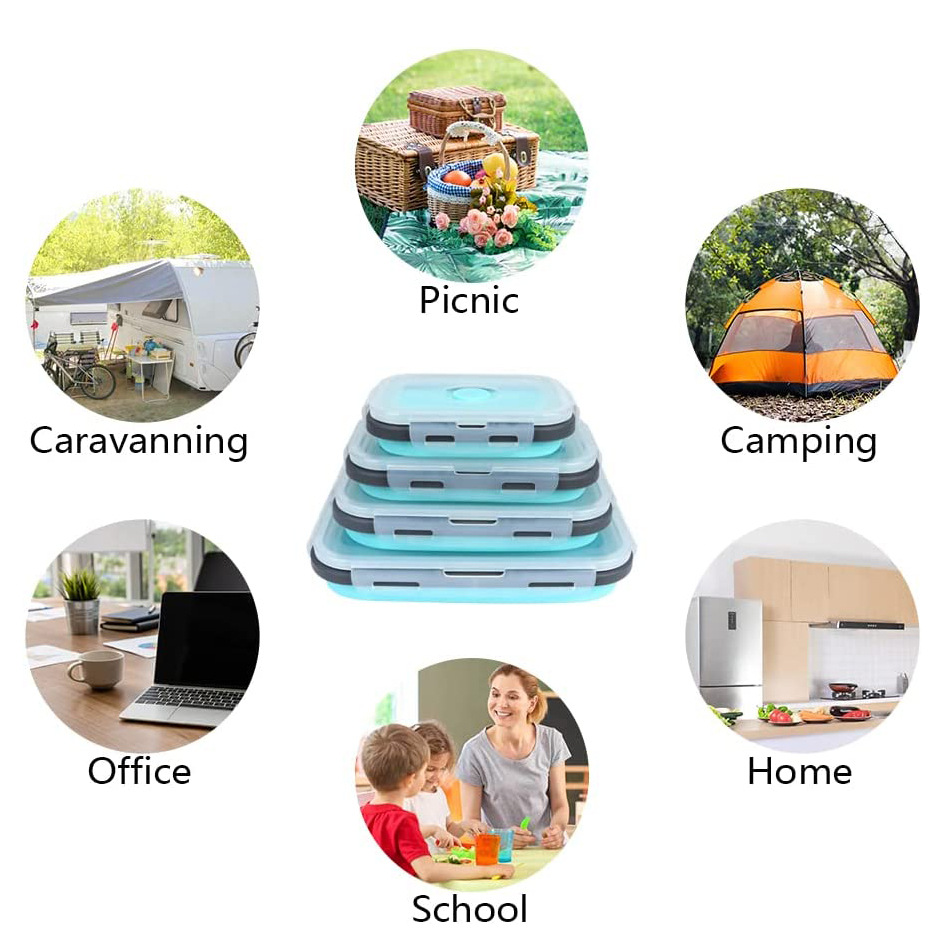 in stock Silicone Lunch Box Foldable Microwave Oven Silicone Lunch Box Refrigerator Storage Box Fresh-keeping Box Silicone Bowl
