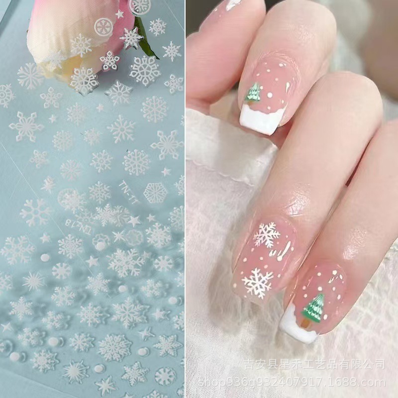 Xiaohongshu Popular Christmas Snowflake Nail Art Stickers White Snowflake Elk Christmas Nail Stickers Manufacturer Wholesale