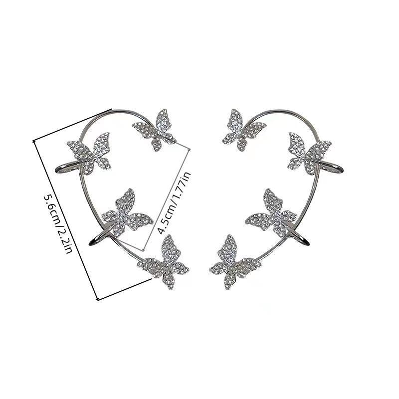 Cross-Border Hot Selling Diamond Butterfly Ear Hooks, Fashionable Work Clothing Non-Pierced Ear Clips, Internet Celebrity Elegant Sweet Earrings Wholesale