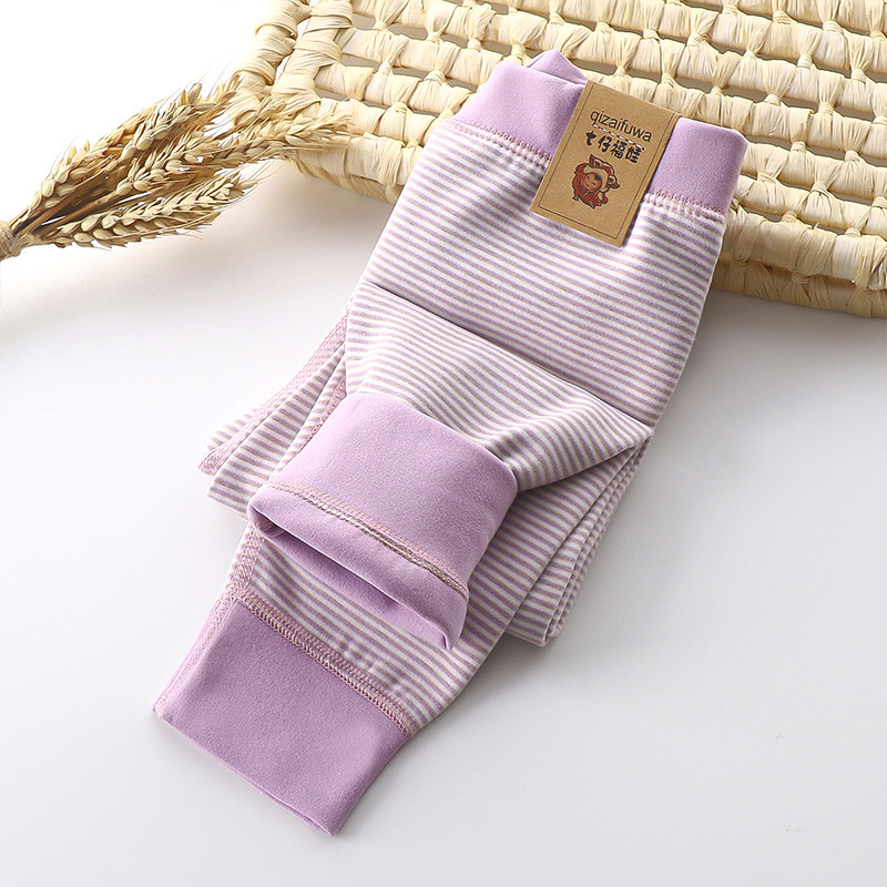 Children's Leggings Baby Striped Autumn and Winter Thermal Pants Thickened German Velvet Silk Seamless Warm Pants Infant Toddler