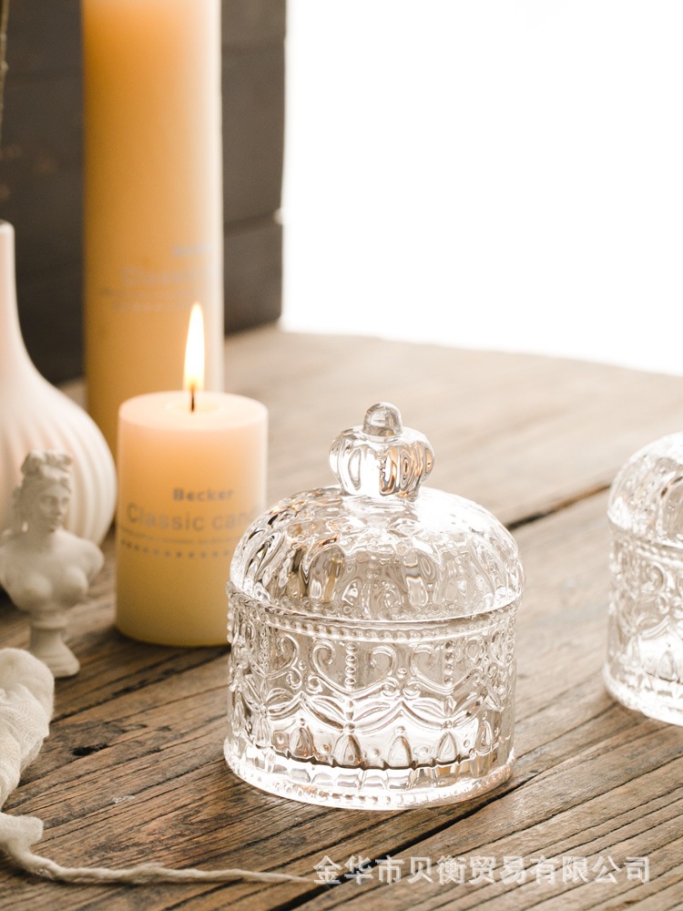 Creative glass jewelry box Crystal storage box necklace earrings sugar jar transparent jewelry box waterproof crown European style floating