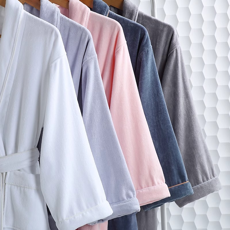Hotel cotton absorbent quick-drying nightgown cut velvet green fruit collar bathrobe men's and women's long adult thick bathrobe manufacturers
