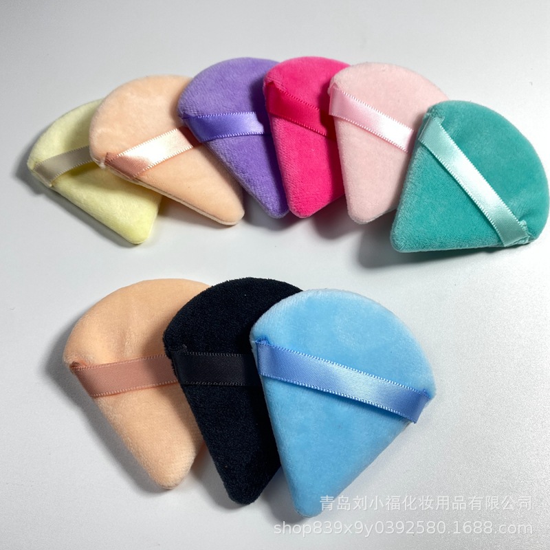 Triangular Flocked Double-Sided Loose Powder Air Cushion Powder Puff Makeup Dense Powder Setting Sponge Super Soft Crystal Velvet Fan-Shaped Powder Puff