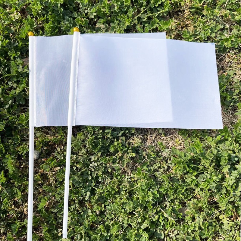 Cross-Border Supply of 14*21 Pure White Hand-Held Flags Made of Polyester Pongee, Blank Hand-Held Flagpoles