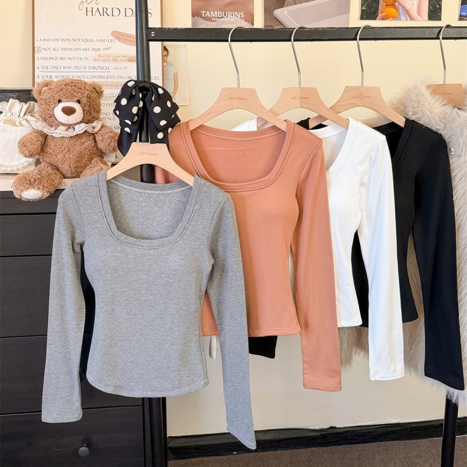 5202 # Women's Thermal Long-Sleeve T-Shirt with Chest Pads, Slim Fit Base Layer Top