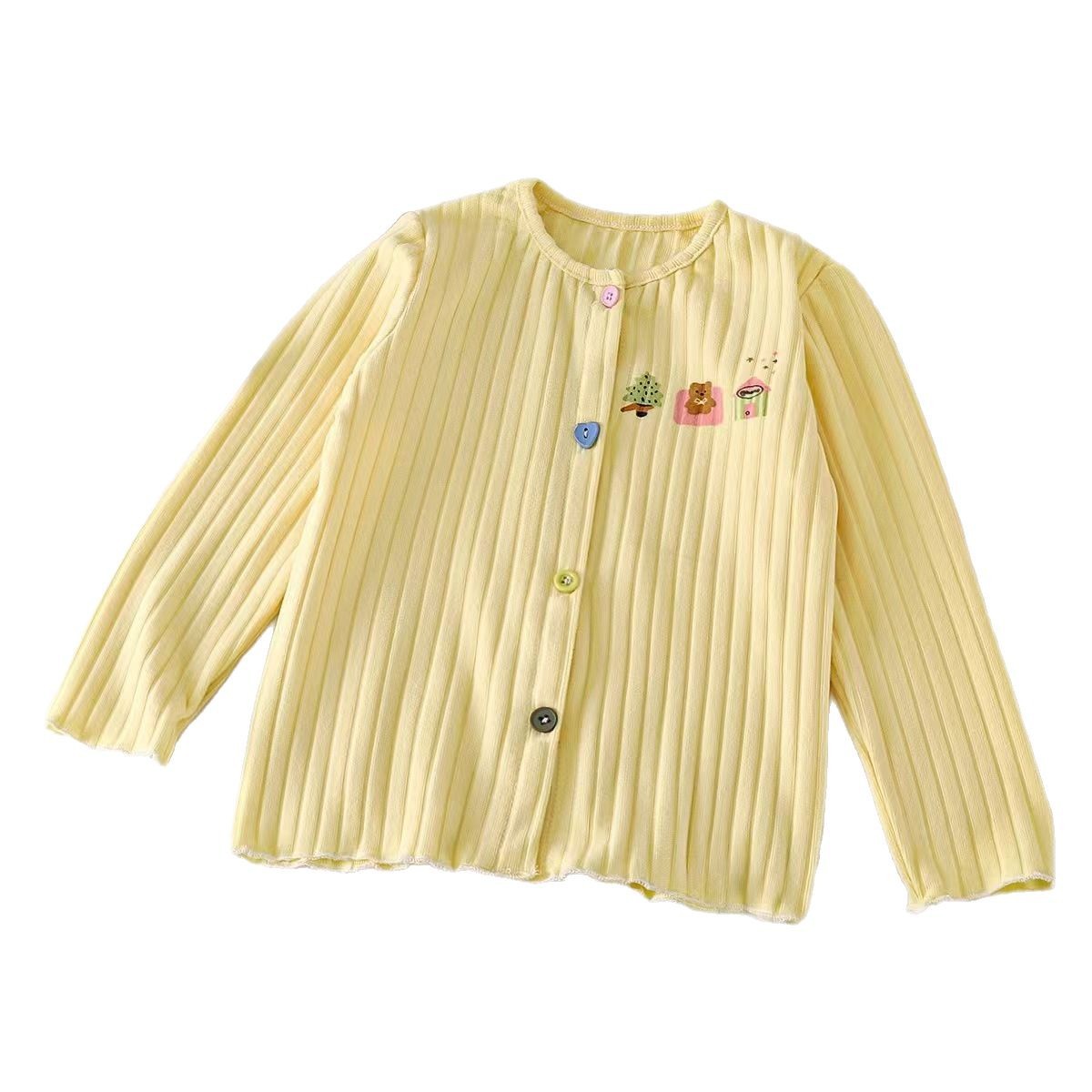 Girls' Base Shirt Soft Foreign Style Cardigan Women's Cartoon Color Button Long Sleeve Coat Korean Foreign Style Baby Children's Wear