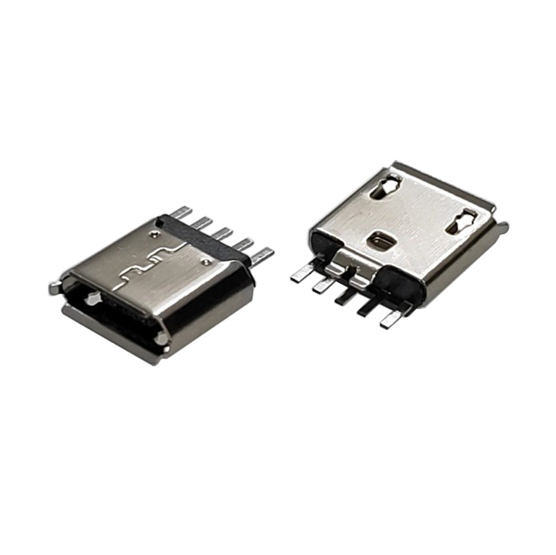 Micro USB Female Connector Large and Small Horn Type Fully Recessed Plate Clamp Four-Pin Charging Plug Interface