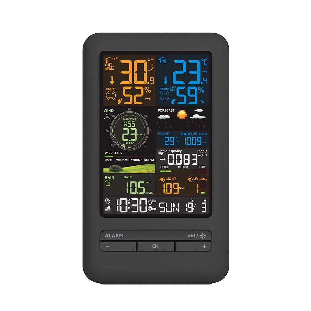 Home Tuya Graffiti Wifi Smart Weather Station Alarm Clock Temperature Hygrometer Wind Speed and Direction Meter Color Screen Digital Clock