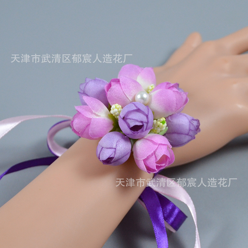 Korean-style wrist flower wholesale wedding supplies wholesale bride bridesmaid hand flower sister group dance hand flower wedding flower