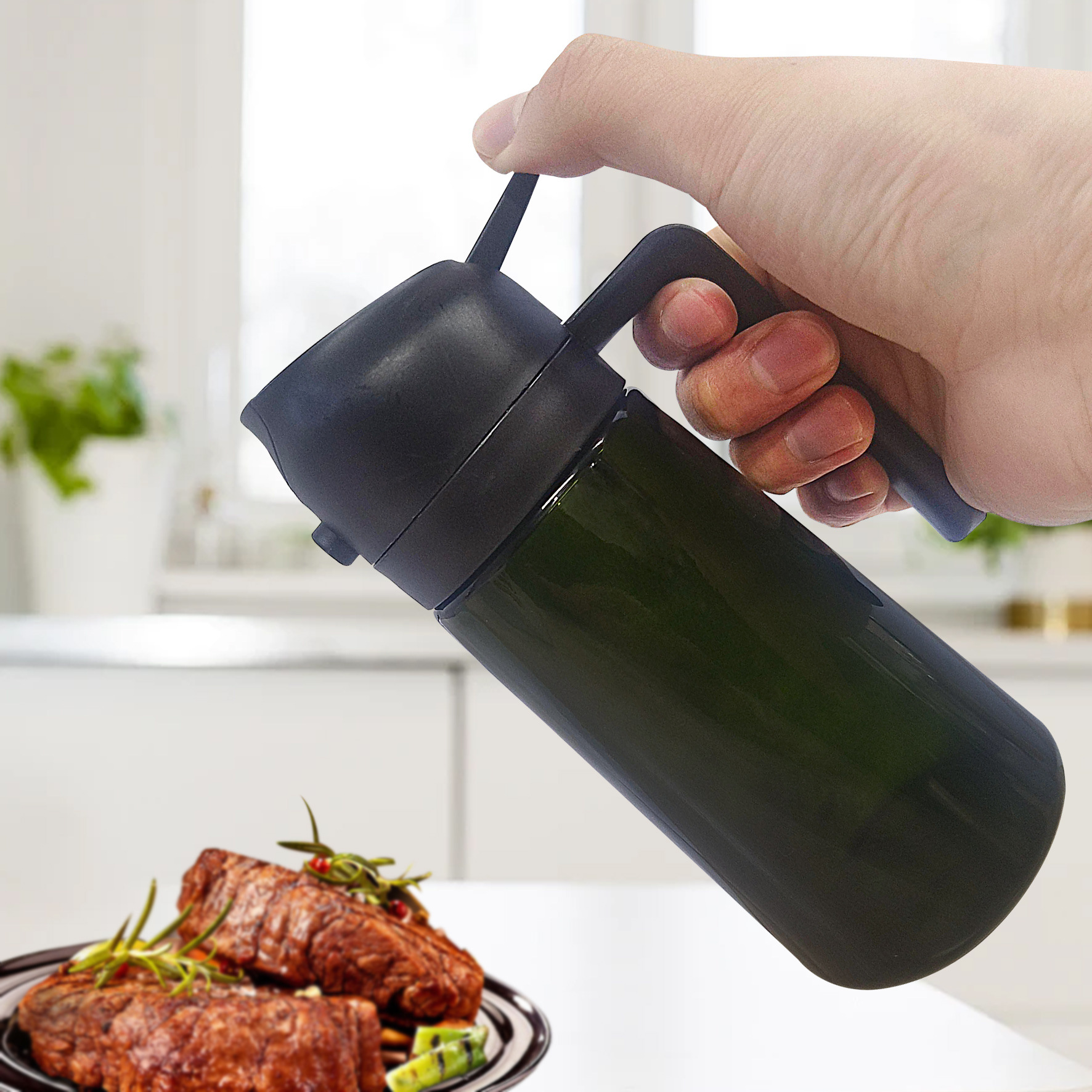 Cross-border 470ml Light-proof Glass Dual-purpose Oil Pot Kitchen Household Spray Integrated Oil Pot Amazon Oil Bottle Labeling