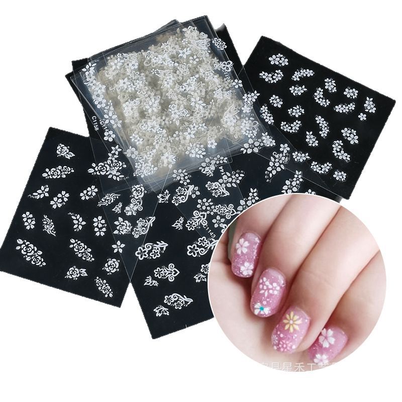 Cross-Border Popular 3D Nail Art Stickers Black and White Color Nail Stickers French Nail Stickers Manufacturer Wholesale