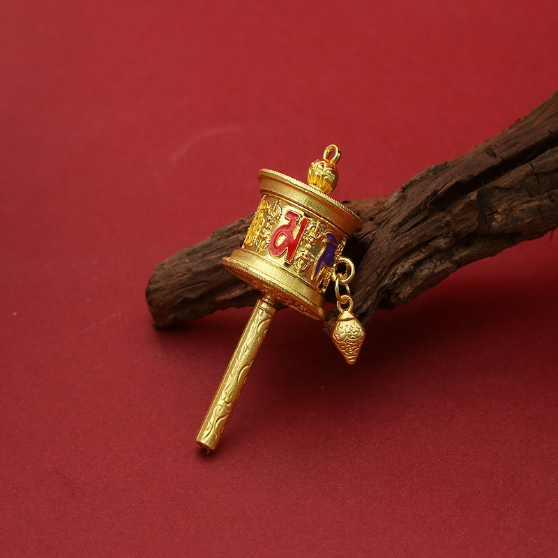 Trendy Xizang Alloy Dripping Oil Prayer Tube Pendant Six-Character Mantra Luggage Car Hanging Tassel Keychain Accessories