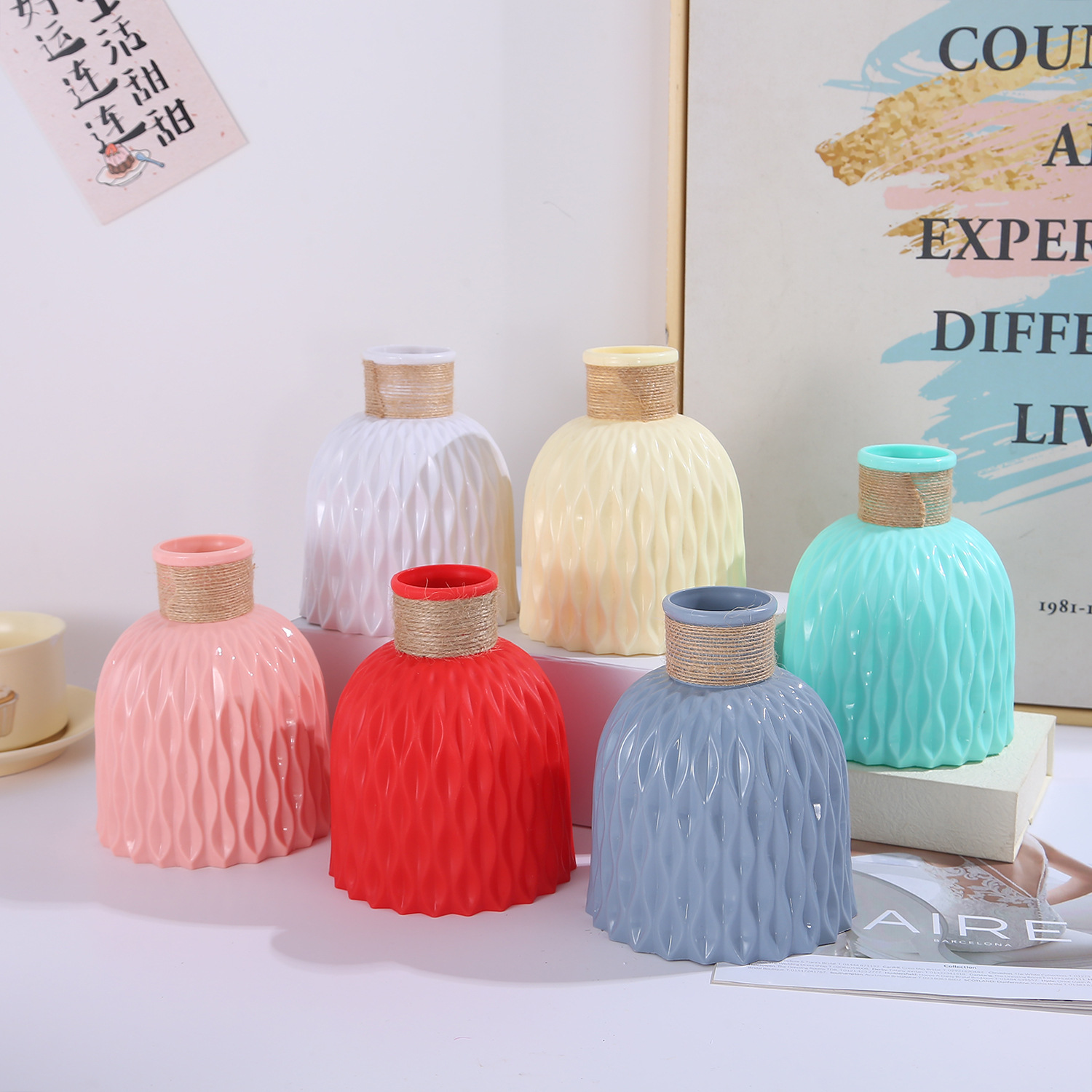 Manufacturer Wholesale Plastic Vase Water Ripple Scandinavian Ins Style Origami Vase Living Room Decoration Props Scene Layout