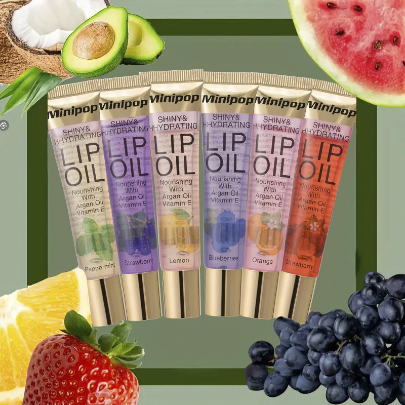 Cross-Border Popular Fruit Lip Oil Minipop Transparent Texture Lip Oil Hydrating and Moisturizing High-Gloss Lip Gloss Soft Tube Water