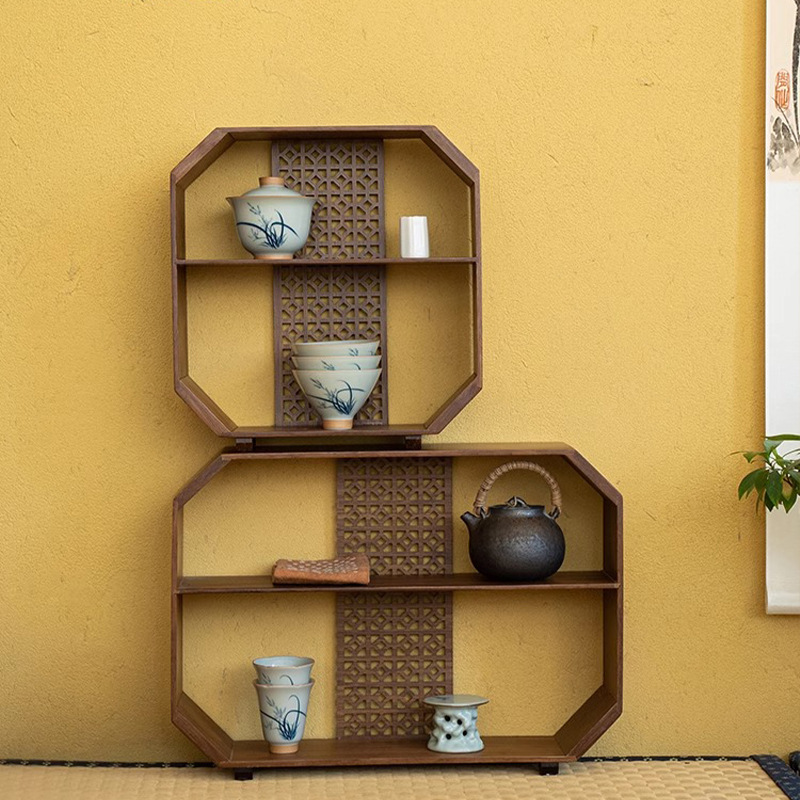 Chinese Bamboo Bogu Rack Small Duobao Pavilion Tea Room Ornaments Desktop Storage Rack Teapot Tea Set Rack Storage Rack