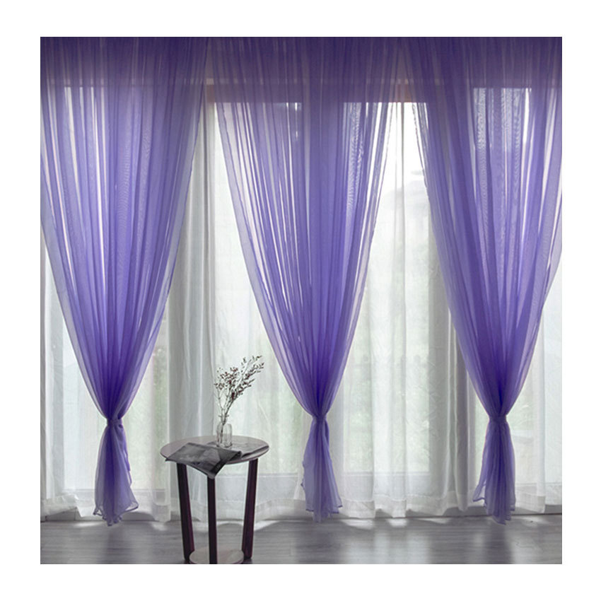 Cross-Border Amazon Living Room Bay Window Screen Light-Proof and Opaque Punch-Free Curtain Rod Gauze Curtain Finished Curtain Wholesale