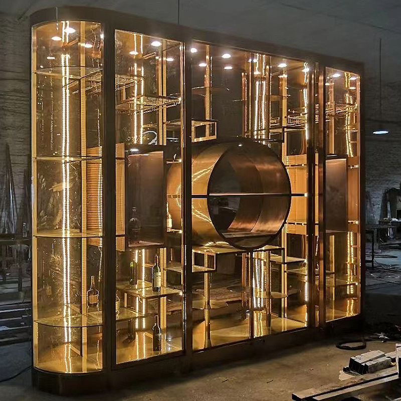 Винный шкаф из круглого стекла легкого люкса для винного погреба, винный стеллаж, постоянная температура и влажность, нержавеющая сталь, витрина