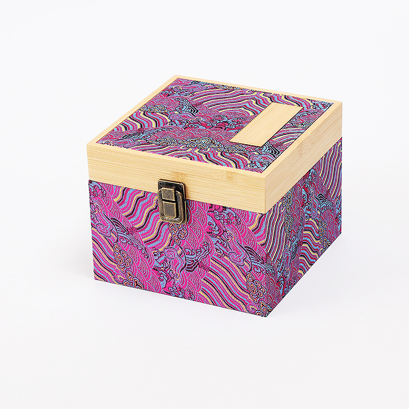 Cloud Brocade Bamboo Cover Gift Box Antique Purple Clay Teapot Tea Set Storage Box Master Cup Lid Bowl Collectibles Packaging Box