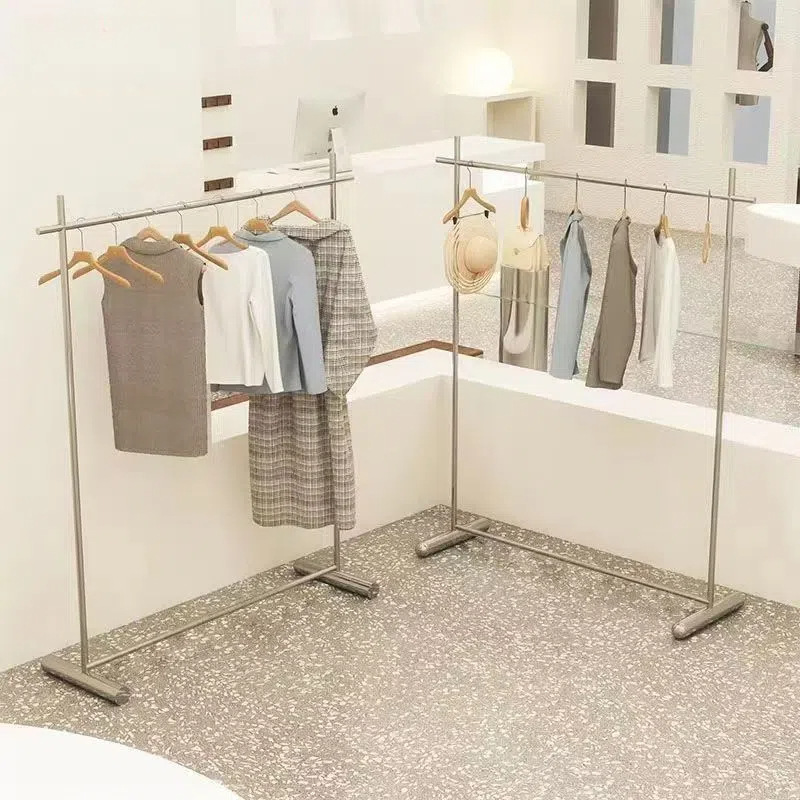 Stainless Steel Clothing Display Rack Island Display Rack Studio Women's Clothing Floor-Standing Clothes Hanger Clothing Store Display Rack