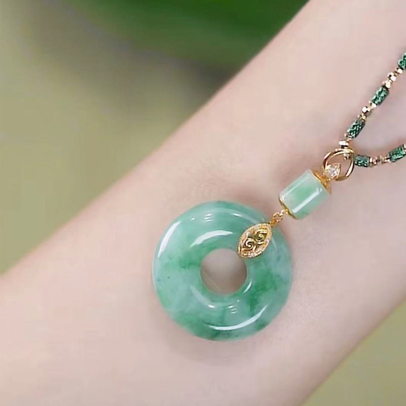 Original Design Imitation Jade Ping An Buckle Fashion Temperament Jade Pendant Necklace Internet Popular Sweater Chain Clothing Hanging