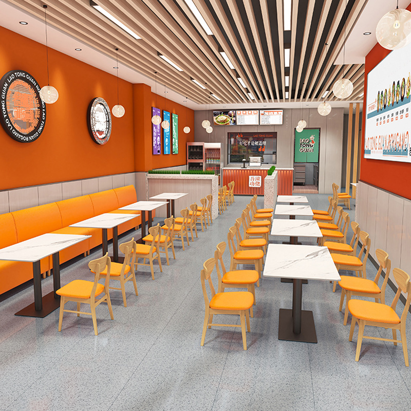 Commercial Fast Food Restaurant Rock Slab Dining Table