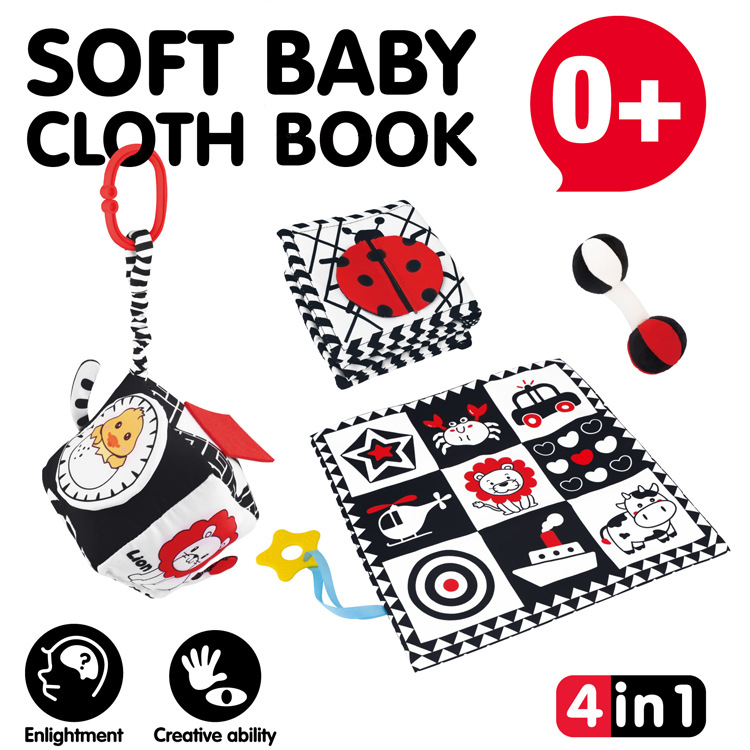 Новая кросс-бордерная книга с зеркалом для кроватки, черно-белая книга для раннего обучения