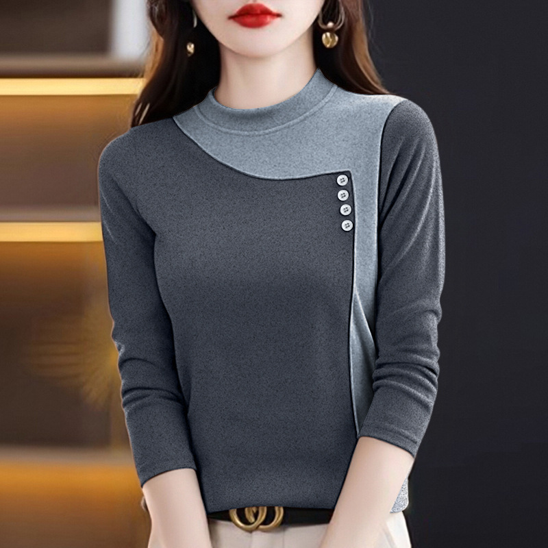 Популярная одежда для матерей осень-зима, топ с полуворотником, отделка из бархата и флиса, украшенный пуговицами для повышения ощущения роскоши