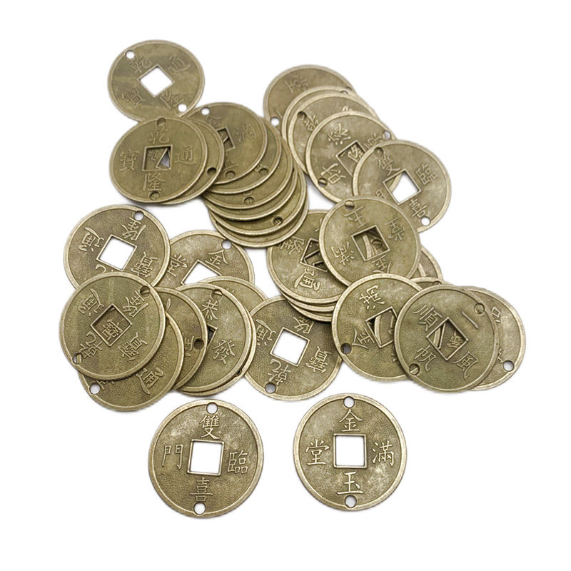 Alloy copper double hole Double Dragon fortune Qianlong ancient coin pendant accessories diy metal scenic tourism factory direct sales