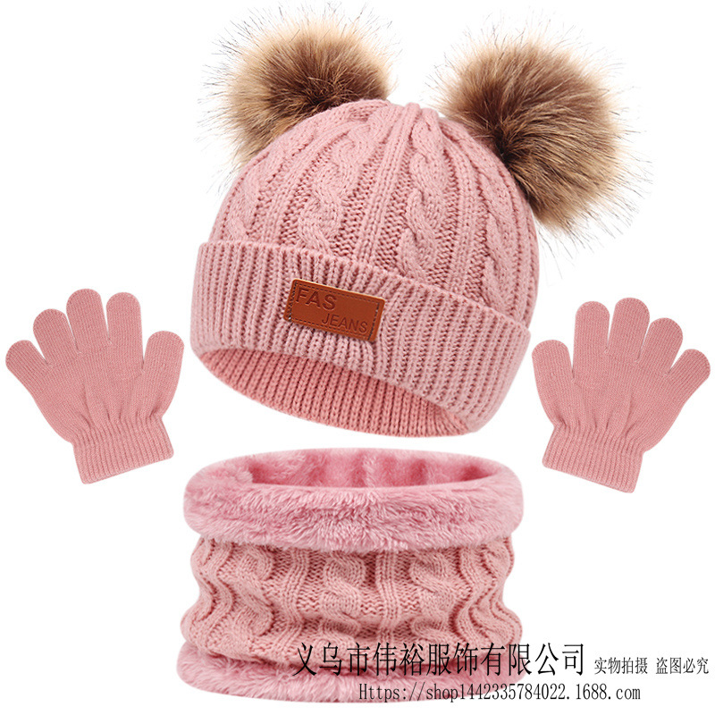 Cross-border new European and American children's hat scarf gloves three-piece autumn and winter new warm baby hat