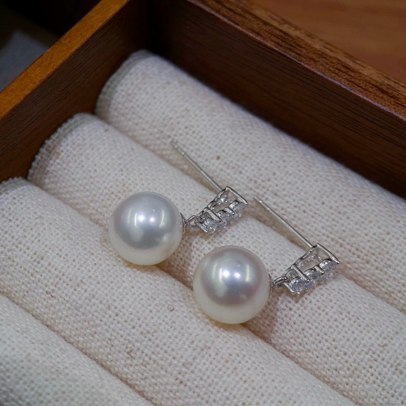 Platinum Pt900 Accessories Simple Vertical Design Earrings Zircon Inlaid Beads 9-10mm Beads Not Included