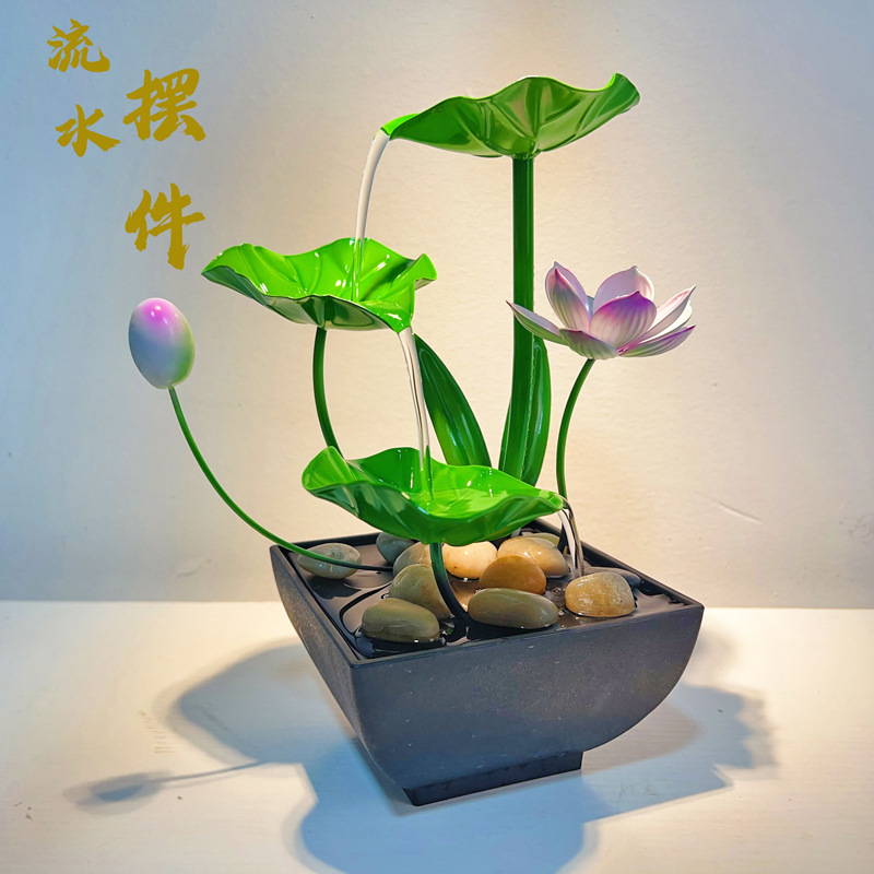 Настольные украшения с зелеными листьями и лотосом, железный фонтан с текущей водой, декорации для офиса и гостиной