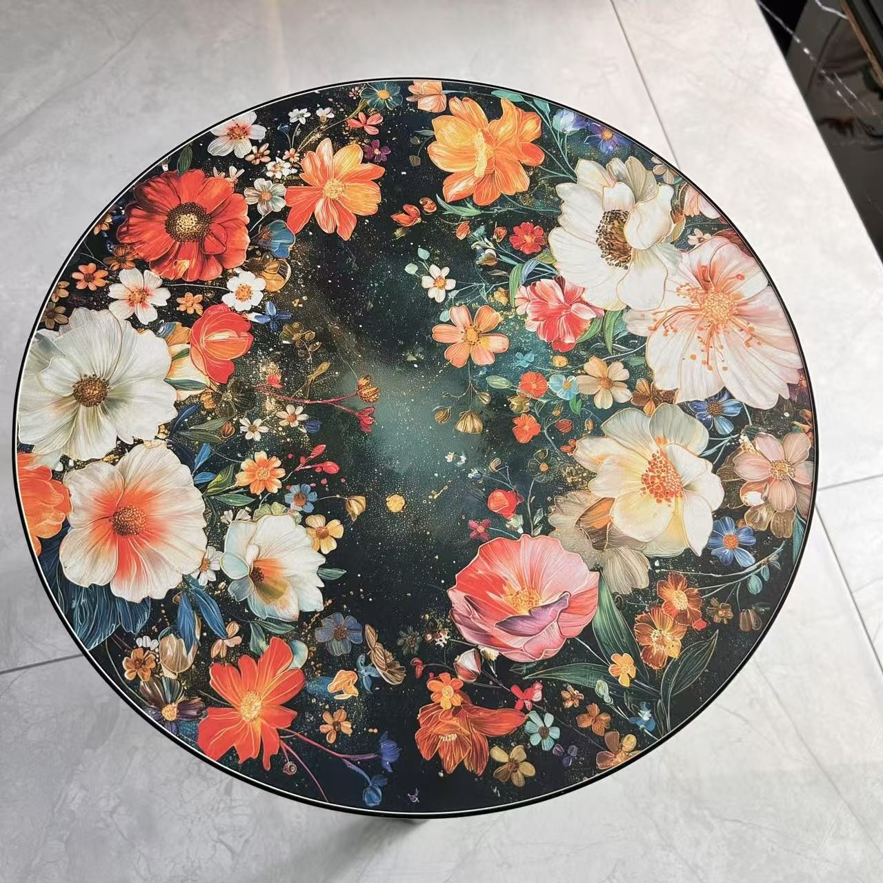 Bedside Small Round Table Star Printed Small Coffee Table Retro Style Floor-Standing Bedside Table Sofa Movable Side Table Tea Table