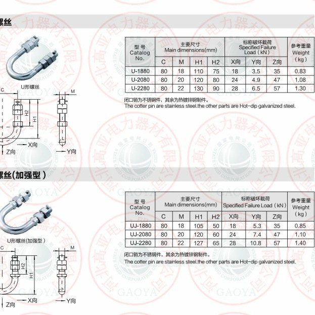 U-shaped screws (reinforced) UJ-1880 UJ-2080 UJ-2280 manufacturers direct supply