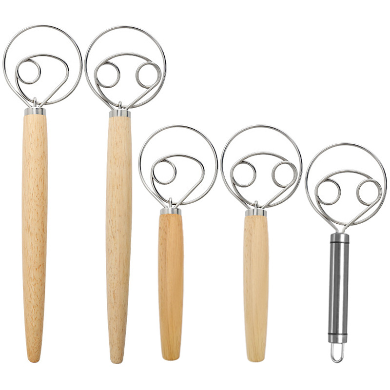 Венчик для теста с дубовой ручкой 13 дюймов из нержавеющей стали