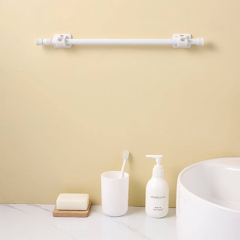 White paint punch-free curtain telescopic rod kitchen sewer shoe cabinet layered Rod bathroom curtain rod clip hook support frame