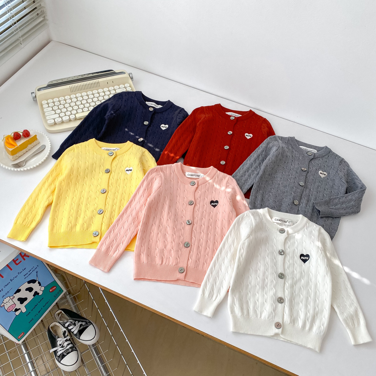 Детская одежда для девочек корейский стиль свитер с любовным узором кардиган