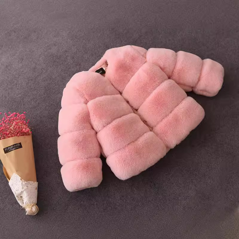 2025 New Children's Fur Children's Clothing Patchwork Thickened Small, Medium and Large Children's Tops Girls' Topss Autumn and Winter Warm Cotton Clothes