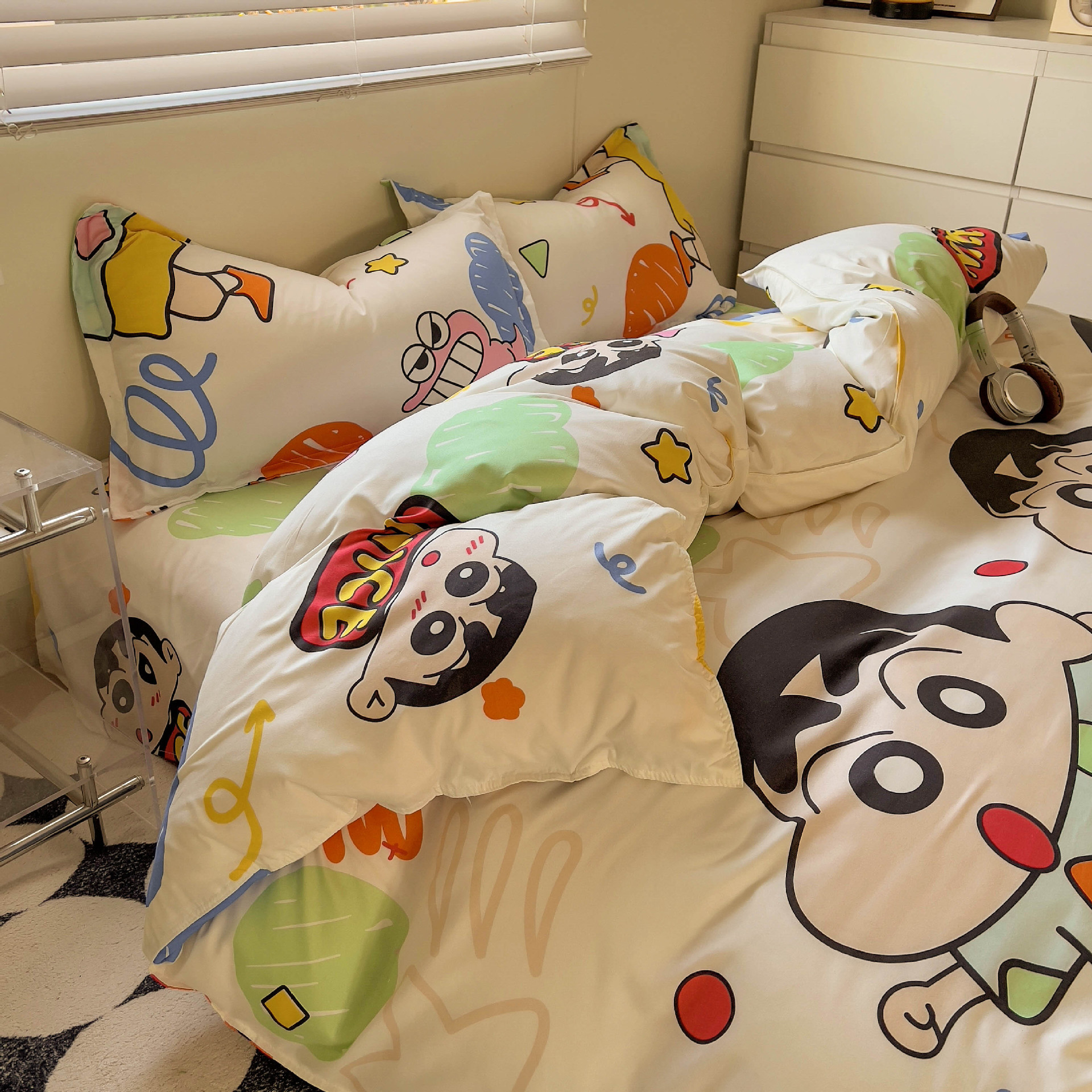 Cw Crayon Shin-Chan Cartoon Cute Four-Piece Bedding Set Bed Sheets Quilt Cover Three-Piece Dormitory Four Seasons Neutral Bed