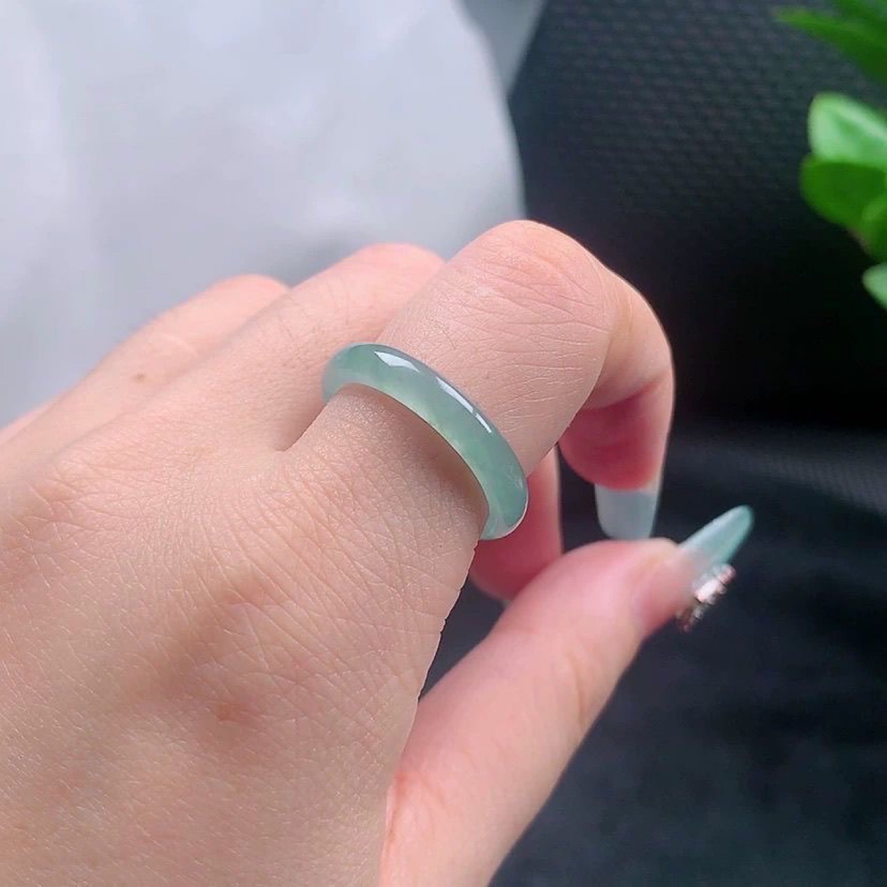 Natural Blue Jade Ring Ring Plain Ring Genuine High Ice Simple Internet Celebrity Couple Model