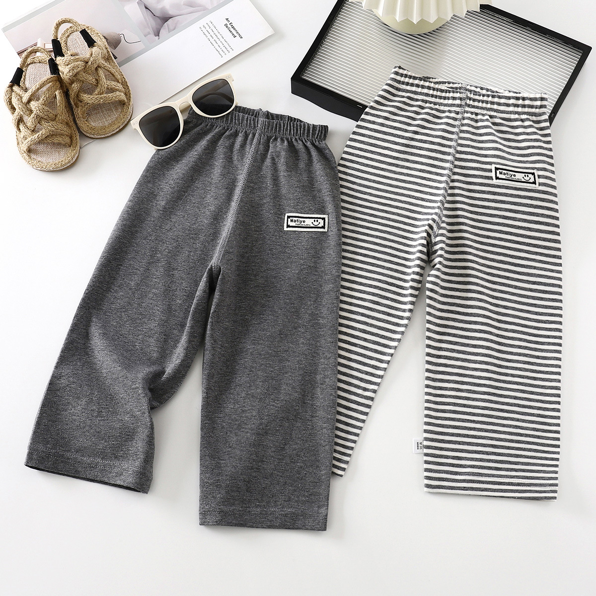 Children's Summer Thin Cotton Seamless Nine-Point Pants Pajamas Home Wear Air Conditioning Clothes for Boys and Girls Toddlers and Older Children