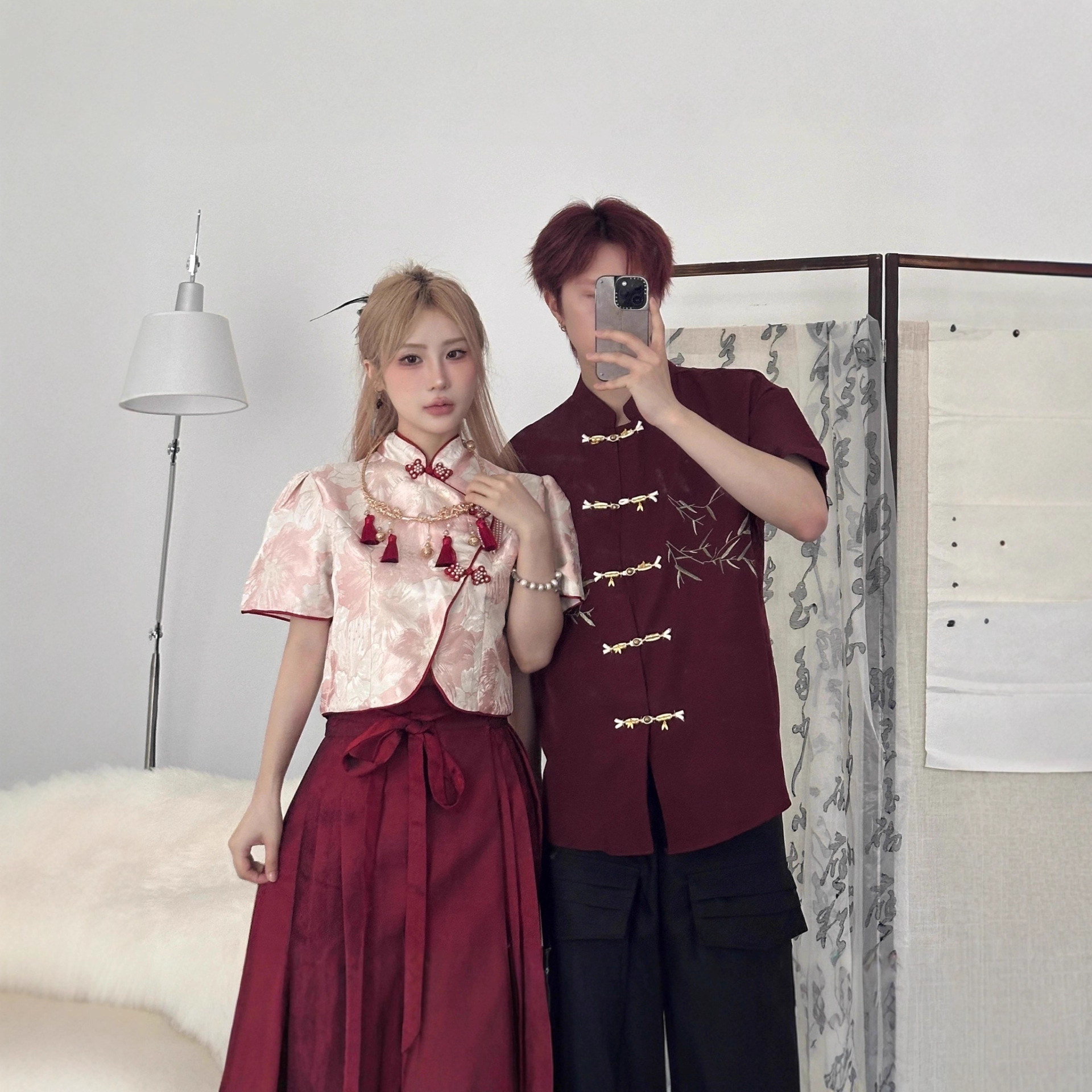 Китайский костюм Танг для мужчин, короткая рубашка в китайском стиле для пар, высококачественный ретро вышитый юбка в стиле династии Хань, свободный большой размер