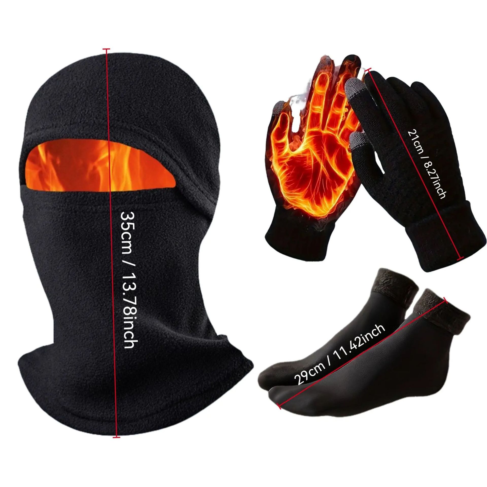 Winter Integrated Cycling Mask, Ski Hat, Neck Warmer, Fleece Warm Headgear, Three-Piece Set, Street Style Gloves
