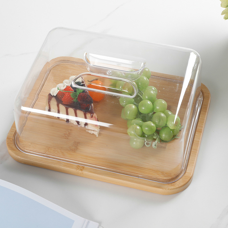 Korean-Style Rectangular Cake Cover Tray Tasting Plate Cover Transparent Acrylic Cover Dessert Shop Supplies Cheese Cover Storage