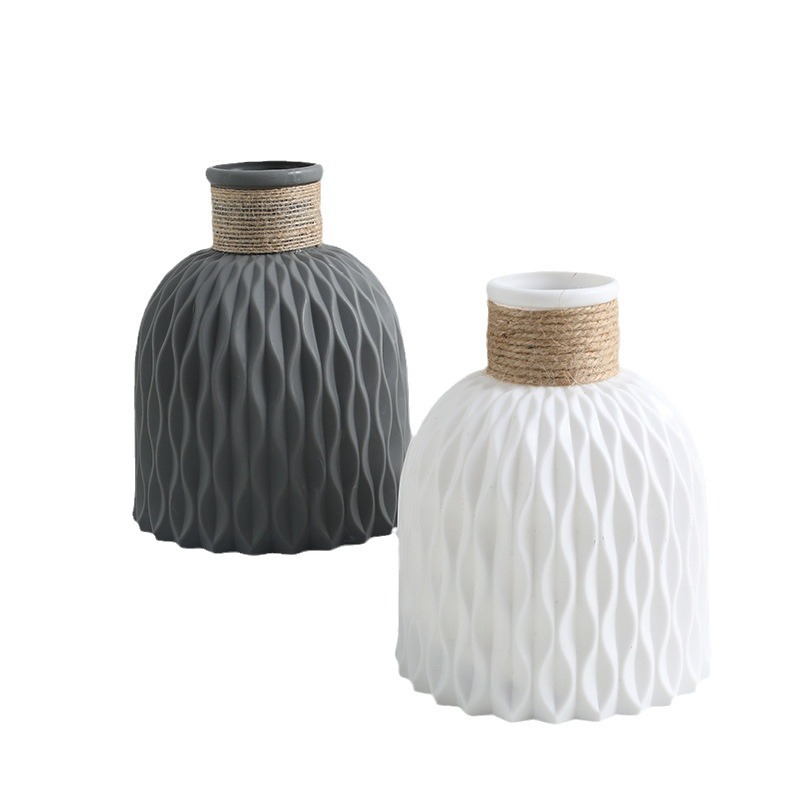 Pineapple pattern hemp rope plastic vase wholesale simulation simple small fresh flower vase cross-border hot water corrugated vase