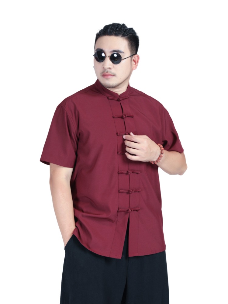 Chinese Style Plus-Size Men's Short-Sleeved Tang Suit Shirt, New Summer Style for Big and Tall Guys, Loose Casual Button-Down Shirt, Thin